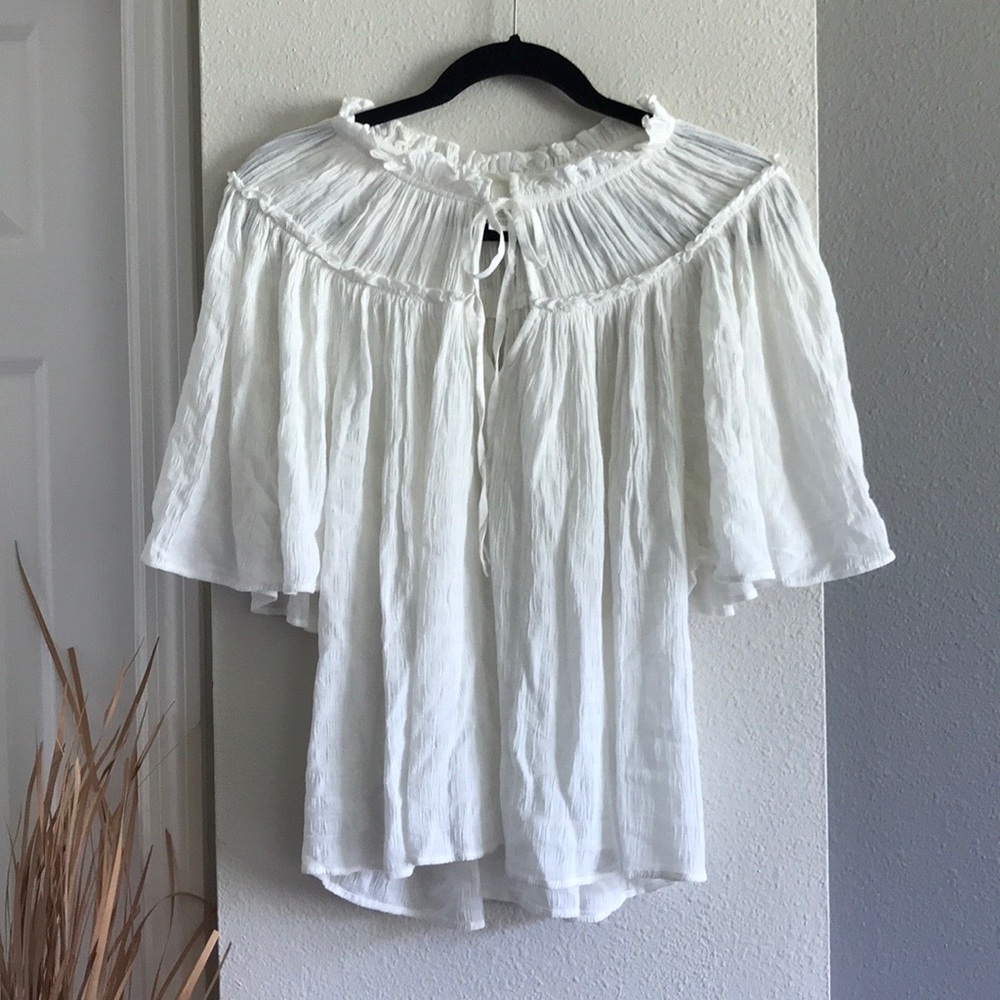 H&M White Flutter Flounce Top NEW